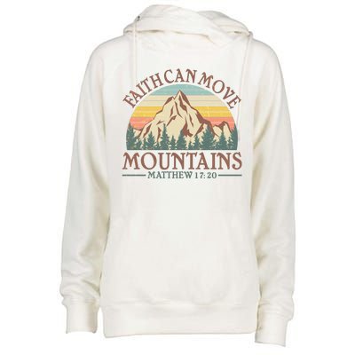 Vintage Faith Can Move Mountains Matthew 17:20 Womens Funnel Neck Pullover Hood