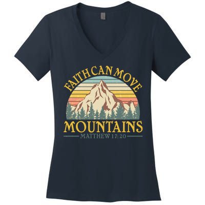 Vintage Faith Can Move Mountains Matthew 17:20 Women's V-Neck T-Shirt