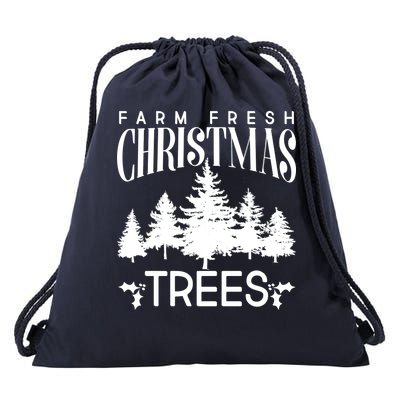 Vintage Farm Fresh Christmas Trees Drawstring Bag