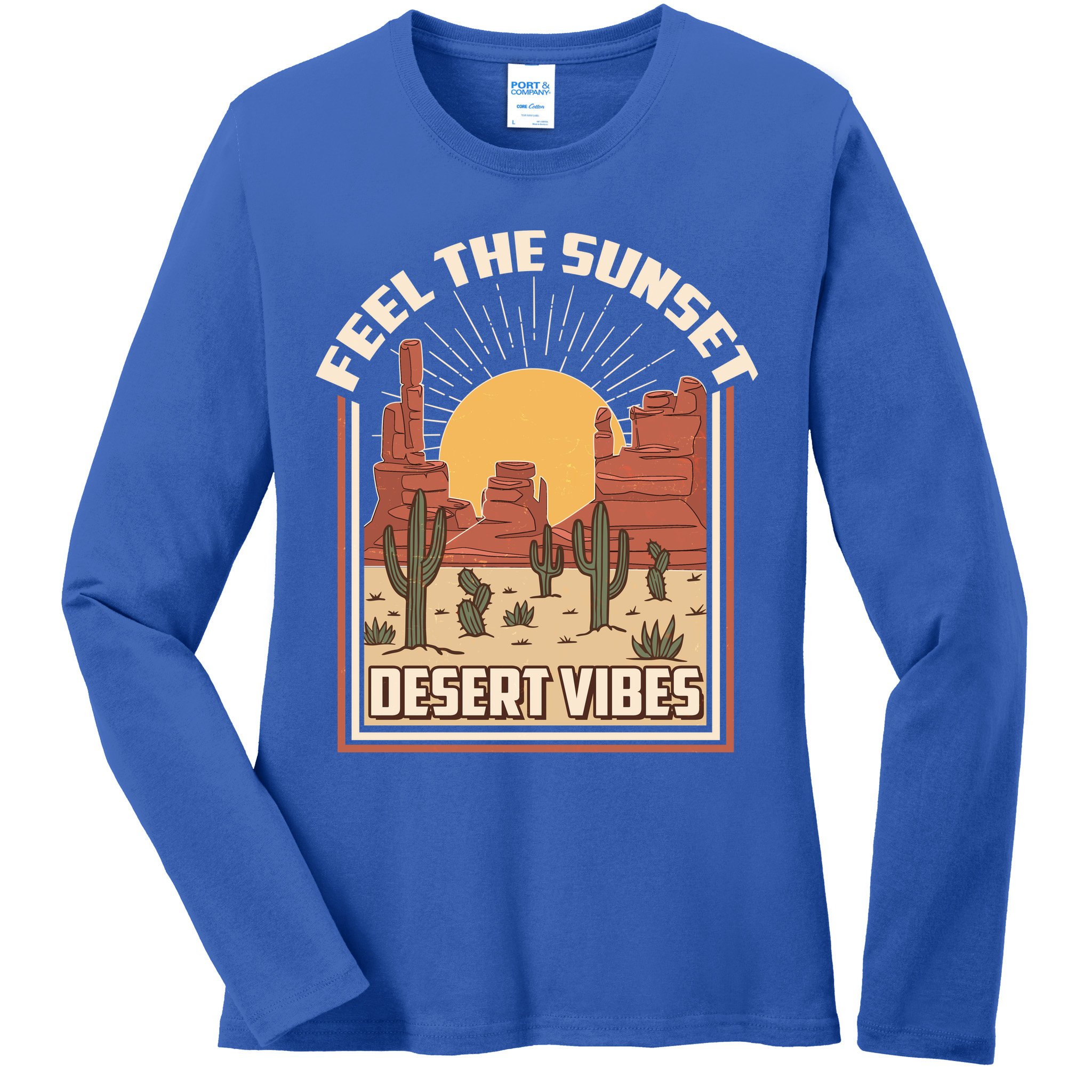 Vintage Feel The Sunset Desert Vibes Ladies Long Sleeve Shirt