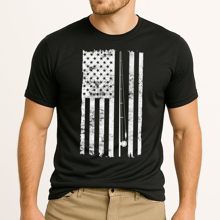 Vintage Fishing American Flag Pole Performance Shirt