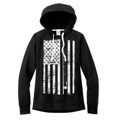 Vintage Fishing American Flag Pole Women's Fleece Hoodie