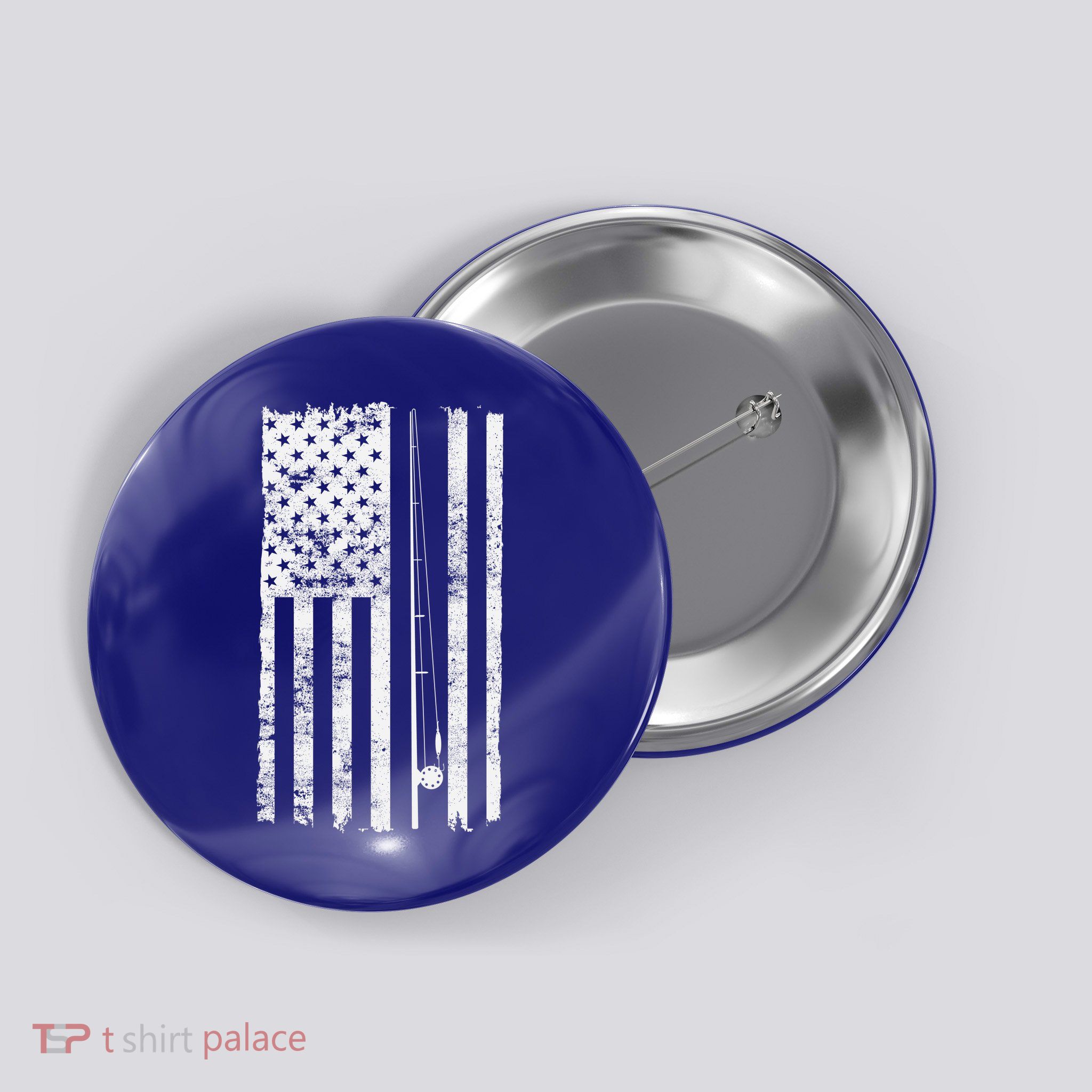 Vintage Fishing American Flag Pole Button