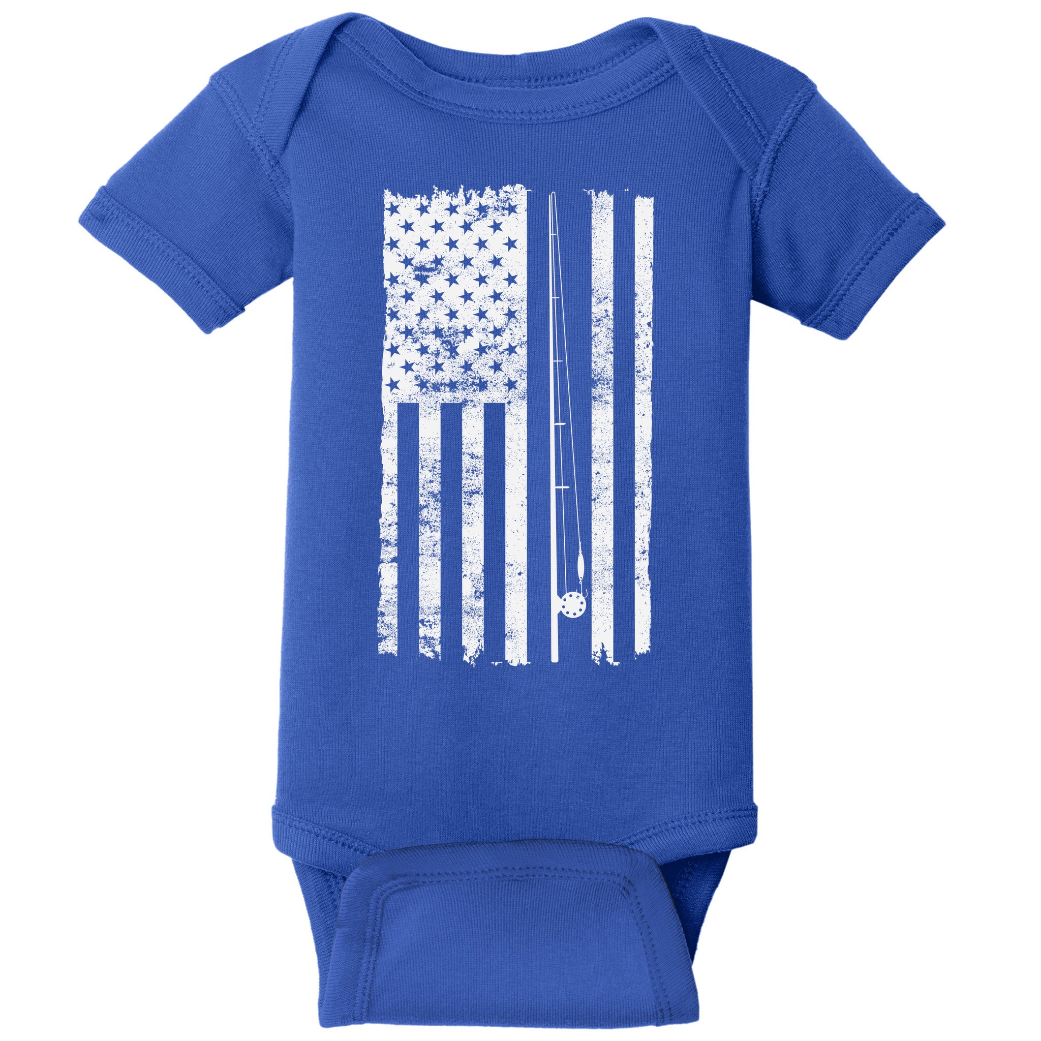 Vintage Fishing American Flag Pole Baby Bodysuit