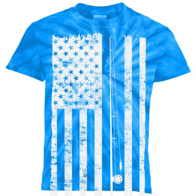 Vintage Fishing American Flag Pole Kids Tie-Dye T-Shirt