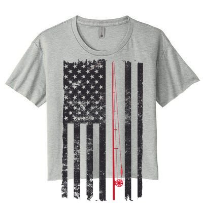 Vintage Fishing American Flag Pole Women's Crop Top Tee