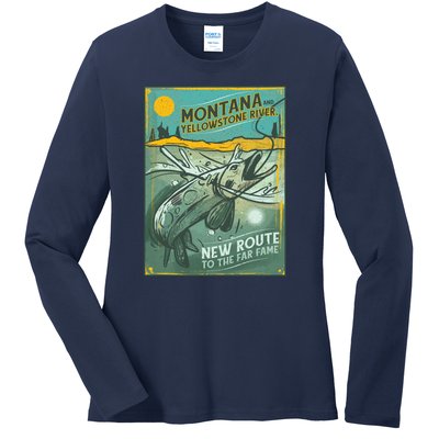 Vintage Fishing Montana Ladies Long Sleeve Shirt