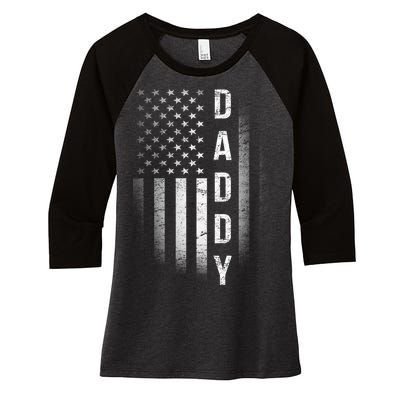 Vintage Flag American Dad Women's Tri-Blend 3/4-Sleeve Raglan Shirt