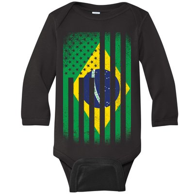 Vintage Flag Of Brazil Baby Long Sleeve Bodysuit