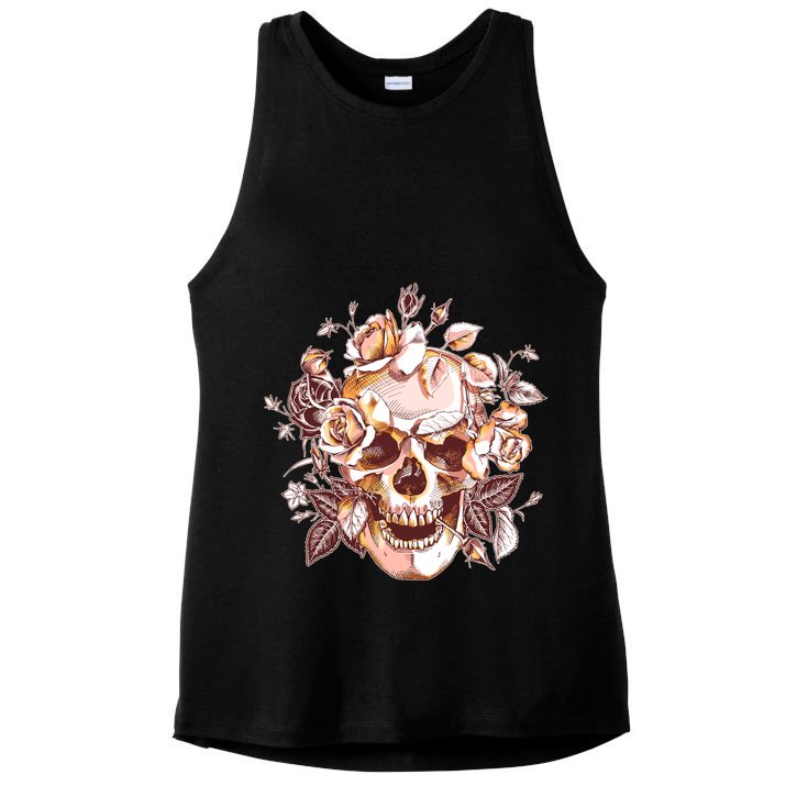 Vintage Floral Flower Skull Ladies PosiCharge Tri-Blend Wicking Tank
