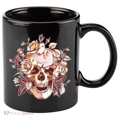 Vintage Floral Flower Skull 11oz C Handle Ceramic Mug
