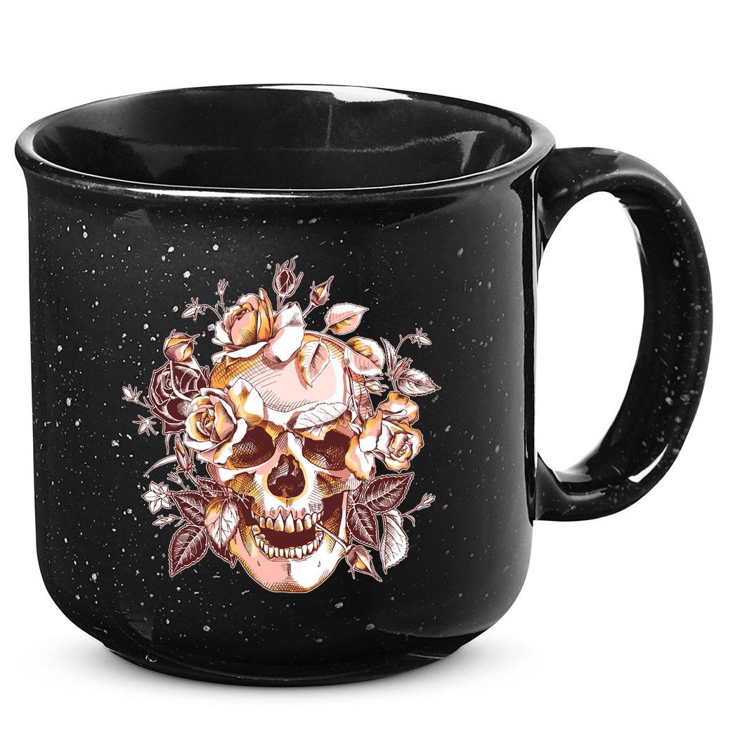 Vintage Floral Flower Skull 15oz Campfire Ceramic Mug