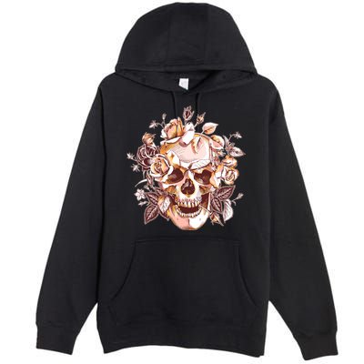 Vintage Floral Flower Skull Premium Pullover Hoodie