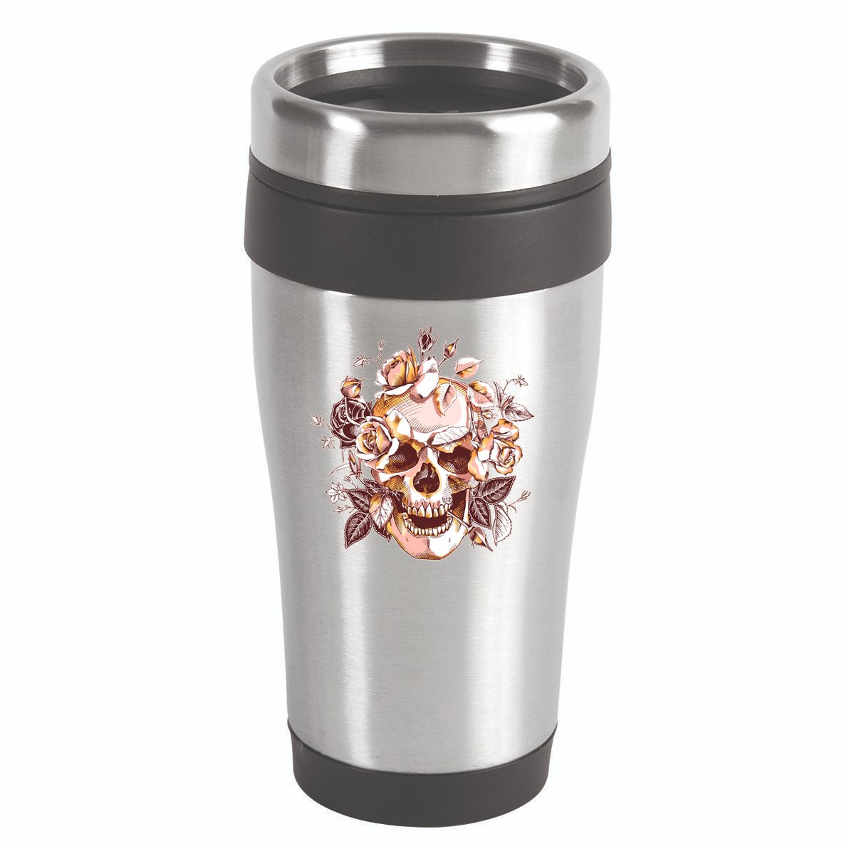 Vintage Floral Flower Skull 16oz Travel Tumbler