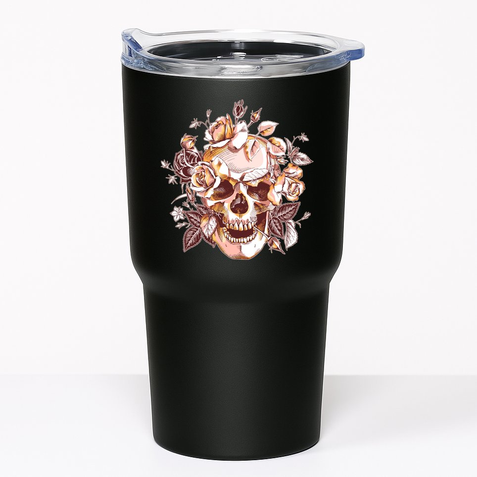 Vintage Floral Flower Skull Tumbler