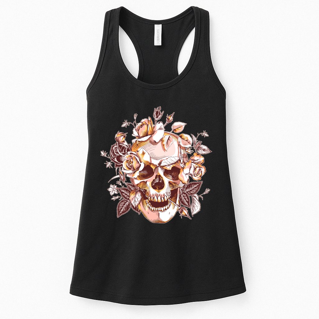 Vintage Floral Flower Skull Womens Tank Top