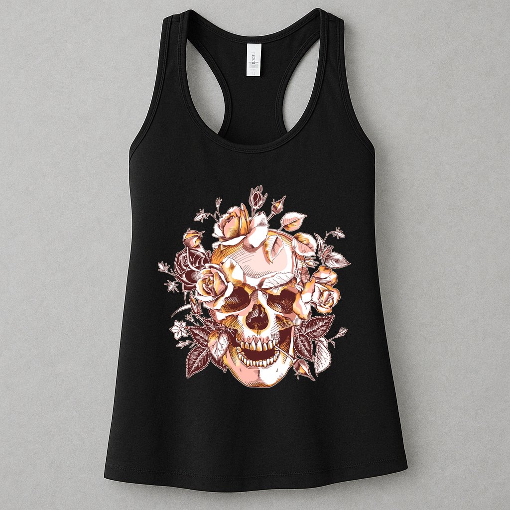 Vintage Floral Flower Skull Womens Tank Top
