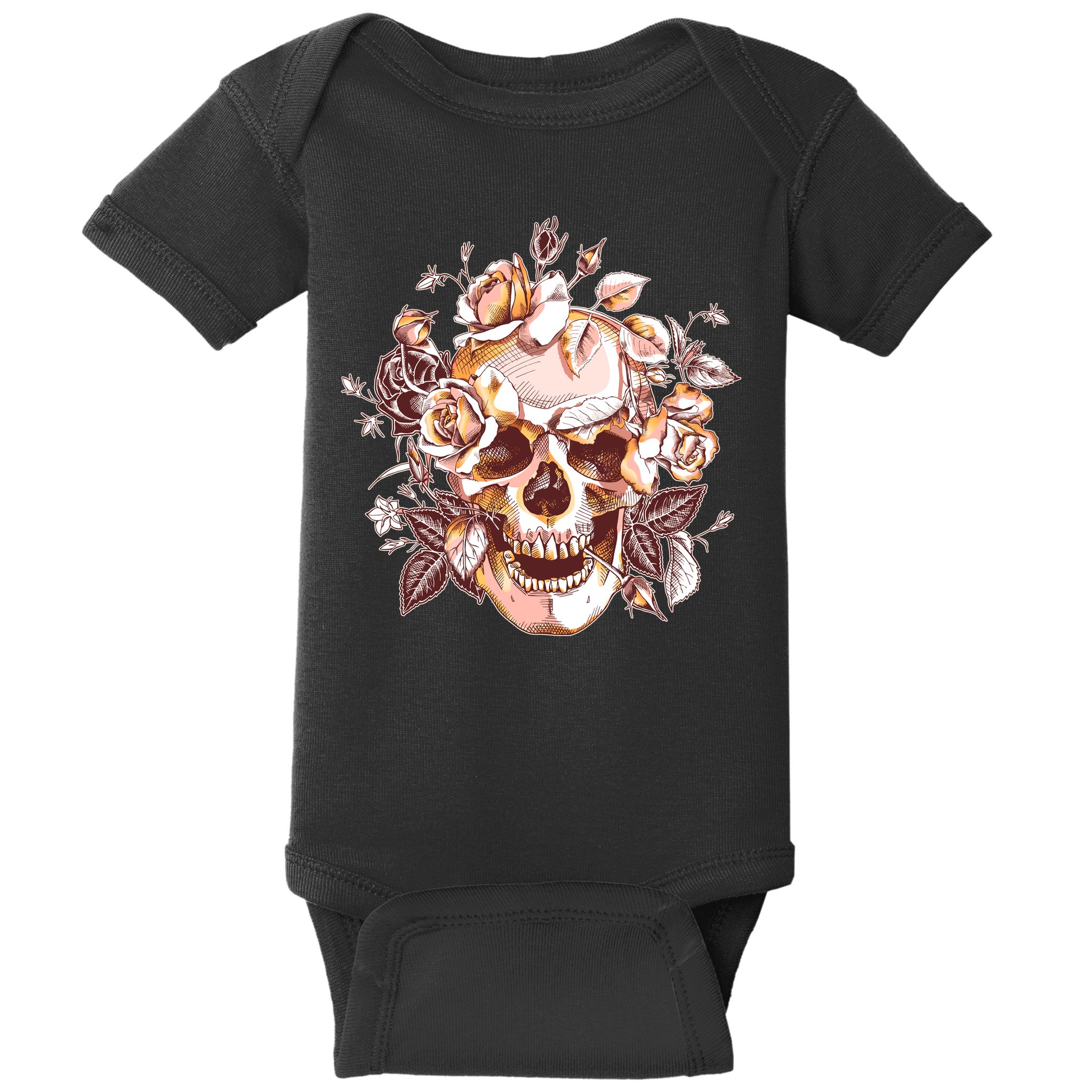 Vintage Floral Flower Skull Baby Bodysuit