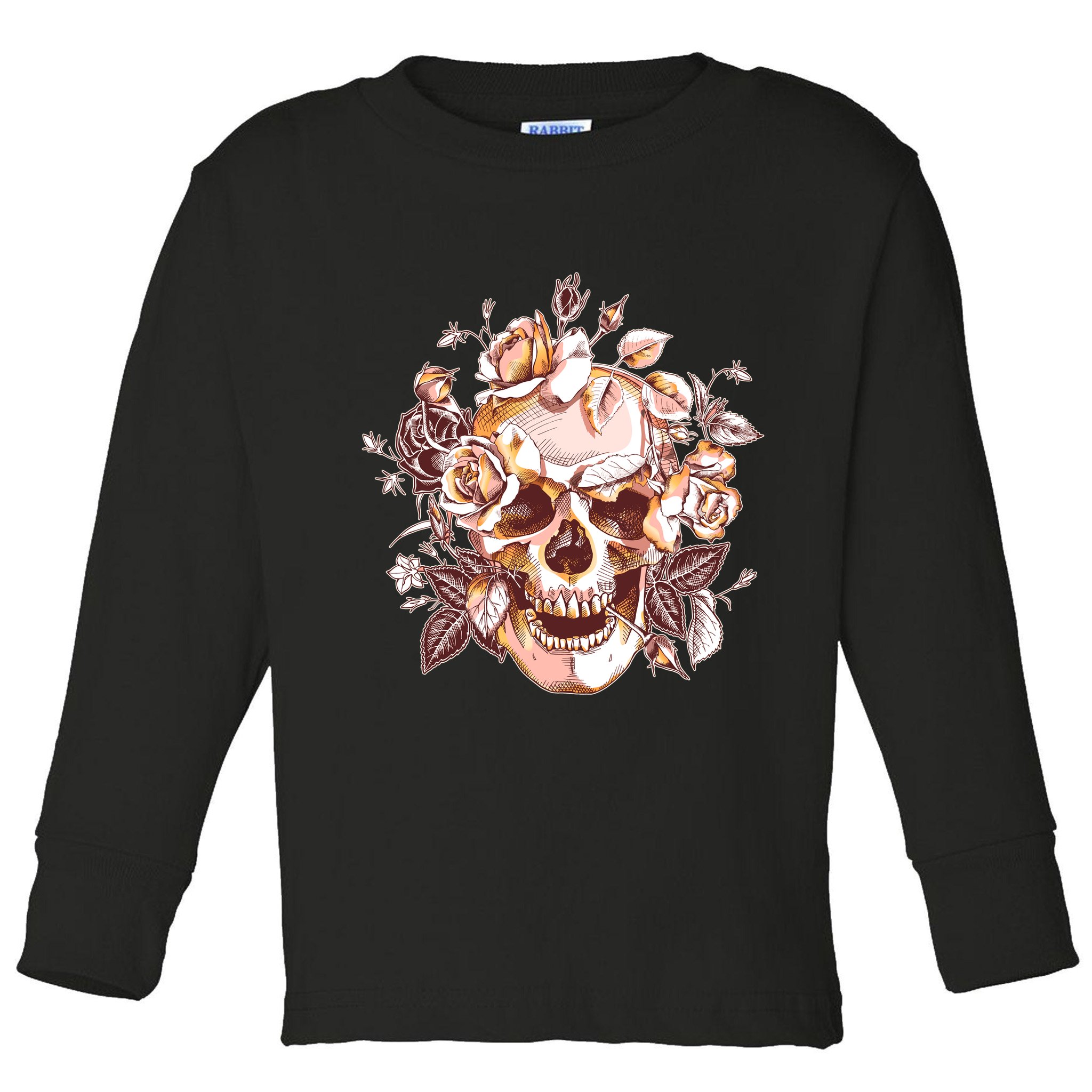 Vintage Floral Flower Skull Toddler Long Sleeve Shirt