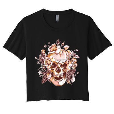 Vintage Floral Flower Skull Crop Top