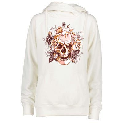 Vintage Floral Flower Skull Womens Funnel Neck Pullover Hood