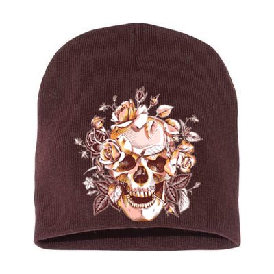 Vintage Floral Flower Skull Short Acrylic Beanie