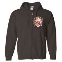 Vintage Floral Flower Skull Full Zip Hoodie