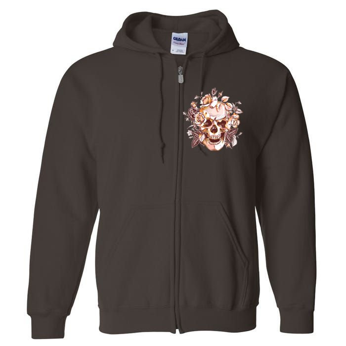 Vintage Floral Flower Skull Full Zip Hoodie