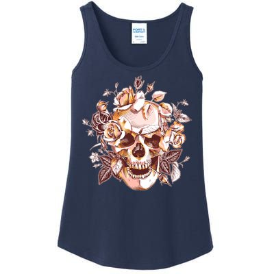 Vintage Floral Flower Skull Ladies Essential Tank