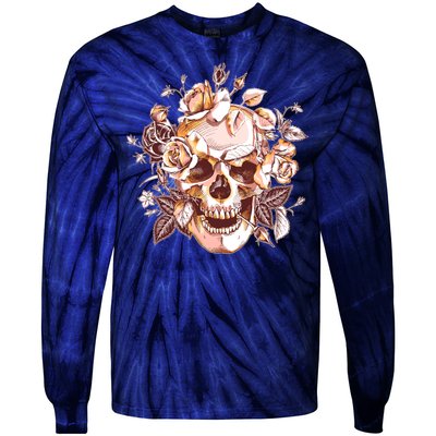 Vintage Floral Flower Skull Tie-Dye Long Sleeve Shirt