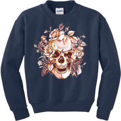 Vintage Floral Flower Skull Kids Sweatshirt