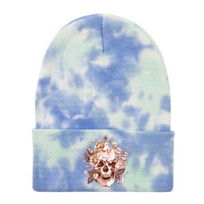 Vintage Floral Flower Skull Tie Dye 12in Knit Beanie