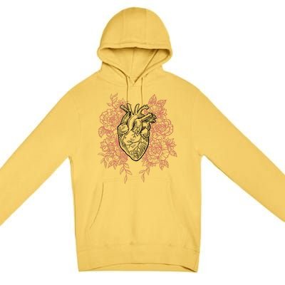 Vintage Floral Medical Heart Tattoo Design Premium Pullover Hoodie