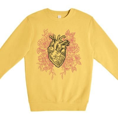 Vintage Floral Medical Heart Tattoo Design Premium Crewneck Sweatshirt