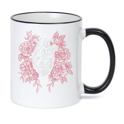 Vintage Floral Medical Heart Tattoo Design 11oz Black Color Changing Mug