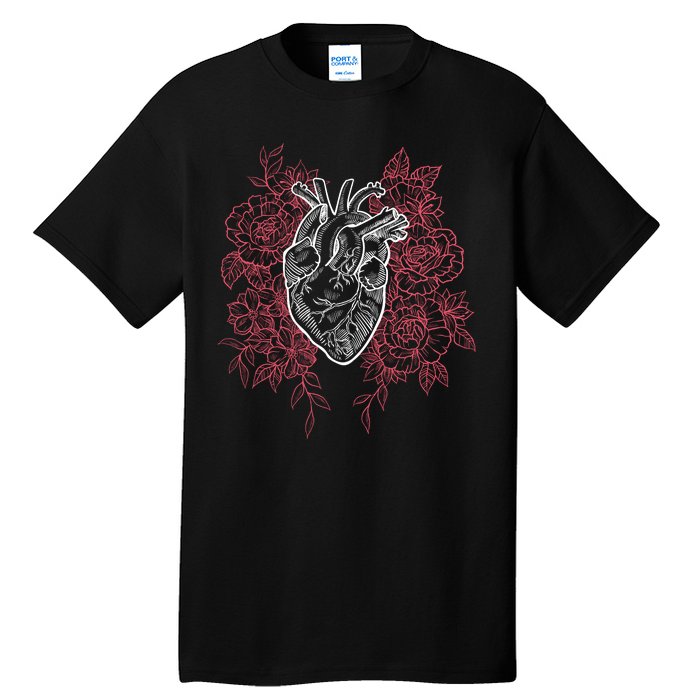 Vintage Floral Medical Heart Tattoo Design Tall T-Shirt