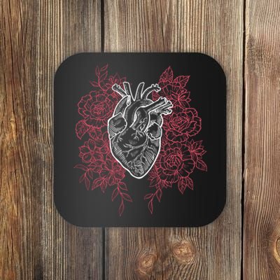 Vintage Floral Medical Heart Tattoo Design Coaster