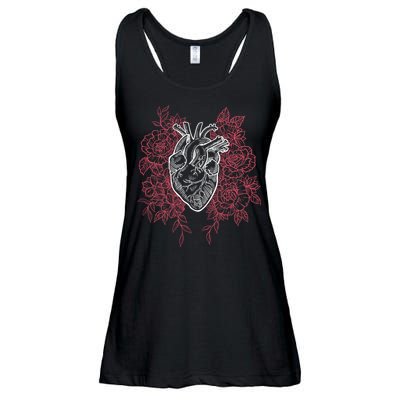 Vintage Floral Medical Heart Tattoo Design Ladies Essential Flowy Tank
