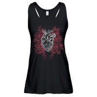 Vintage Floral Medical Heart Tattoo Design Ladies Essential Flowy Tank