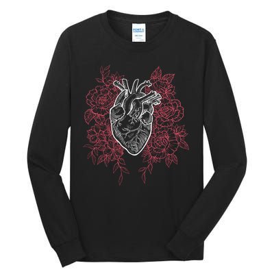 Vintage Floral Medical Heart Tattoo Design Tall Long Sleeve T-Shirt