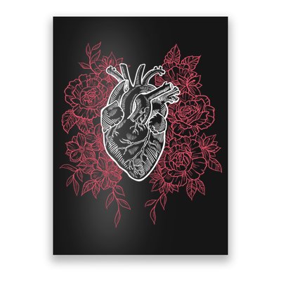Vintage Floral Medical Heart Tattoo Design Poster