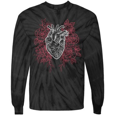 Vintage Floral Medical Heart Tattoo Design Tie-Dye Long Sleeve Shirt