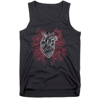 Vintage Floral Medical Heart Tattoo Design Tank Top