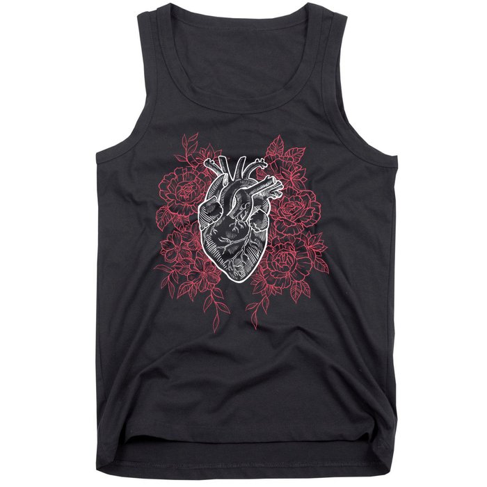 Vintage Floral Medical Heart Tattoo Design Tank Top