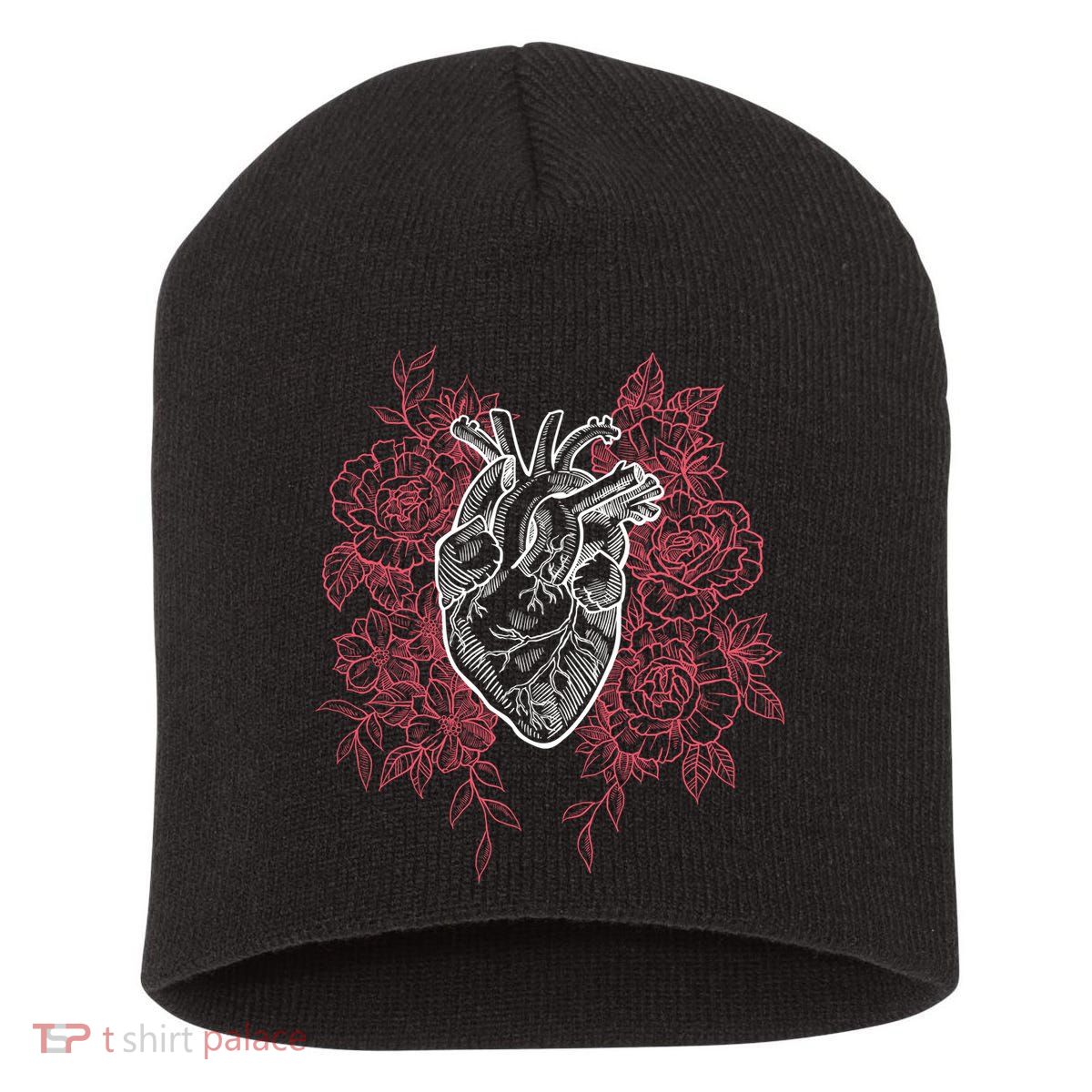 Vintage Floral Medical Heart Tattoo Design Short Acrylic Beanie