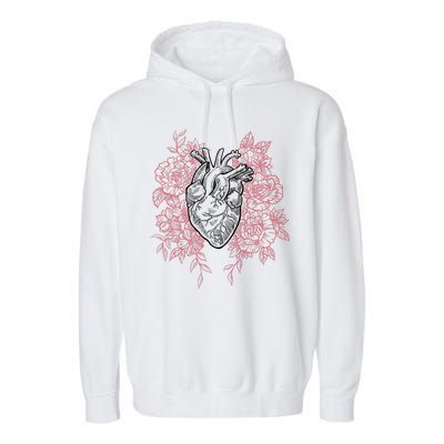 Vintage Floral Medical Heart Tattoo Design Garment-Dyed Fleece Hoodie