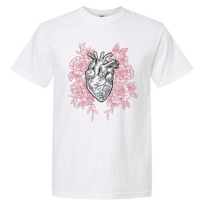 Vintage Floral Medical Heart Tattoo Design Garment-Dyed Heavyweight T-Shirt