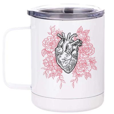 Vintage Floral Medical Heart Tattoo Design 12 oz Stainless Steel Tumbler Cup