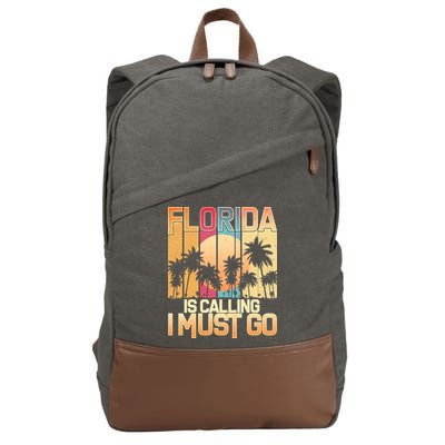 Vintage Florida Is Calling I Must Go Cotton Canvas Backpack