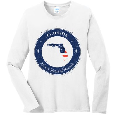 Vintage Florida USA Badge Ladies Long Sleeve Shirt